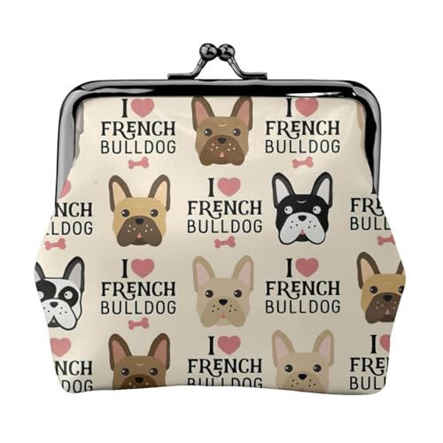 I Love French Bulldog Print Compact Coin Purse 11.5x10.5cm Cute Mini Wallet with Kiss Lock Waterproof Pouch von GUOLGP