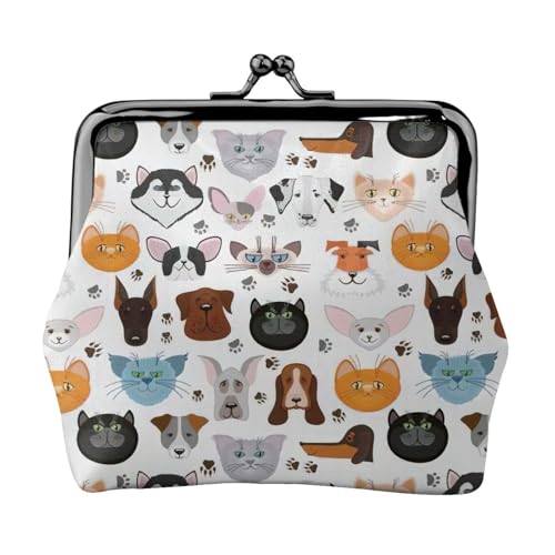 Katzen- und Hundegesichter Bulldogge Beagle Labrador Print Kompakte Münzbörse 11,5 x 10,5 cm Niedliche Mini-Geldbörse mit Kussverschluss, wasserdichte Tasche von GUOLGP