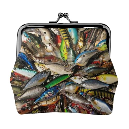 Kompakte Münzbörse mit Fischköderdruck, 11,5 x 10,5 cm, niedliche Mini-Geldbörse mit Kussverschluss, wasserdichte Tasche von GUOLGP