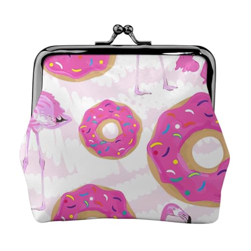 Kompakte Münzbörse mit Flamingo- und Donuts-Druck, 11,5 x 10,5 cm, niedliche Mini-Geldbörse mit Kussverschluss, wasserdichte Tasche von GUOLGP