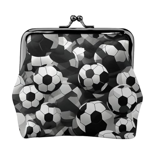 Kompakte Münzbörse mit Fußball-Muster, 11,5 x 10,5 cm, niedliche Mini-Geldbörse mit Kussverschluss, wasserdichte Tasche, Schwarz und Weiß von GUOLGP