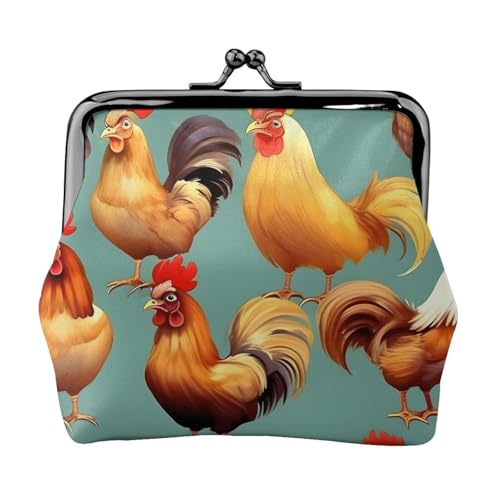 Kompakte Münzbörse mit Hahn-Motiv, 11,5 x 10,5 cm, niedliche Mini-Geldbörse mit Kussverschluss, wasserdichte Tasche von GUOLGP