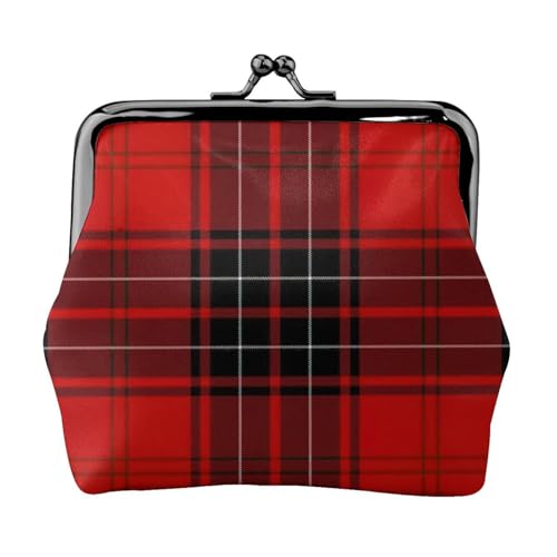 Kompakte Münzbörse mit Karomuster, 11,5 x 10,5 cm, niedliche Mini-Geldbörse mit Kussverschluss, wasserdichte Tasche, Rot und Schwarz von GUOLGP