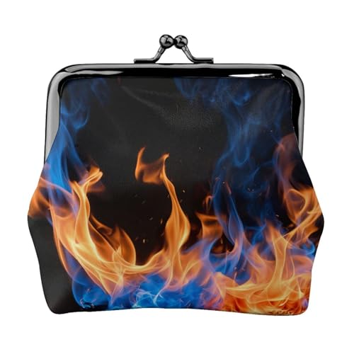 Kompakte Münzbörse mit blauem Flammenmuster, 11,5 x 10,5 cm, niedliche Mini-Geldbörse mit Kussverschluss, wasserdichte Tasche von GUOLGP