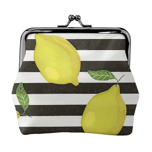 Kompakte Münzbörse mit blauem Streifen und Zitronenmuster, 11,5 x 10,5 cm, niedliche Mini-Geldbörse mit Kussverschluss, wasserdichte Tasche von GUOLGP