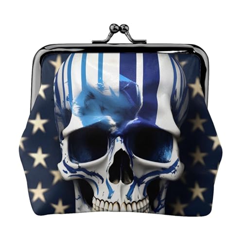 Kompakte Münzbörse mit blauen Streifen, Sternen, Totenkopf-Druck, 11,5 x 10,5 cm, niedliche Mini-Geldbörse mit Kussverschluss, wasserdichte Tasche Kompakte Münzbörse mit blauen Streifen, Sternen, Totenkopf-Druck, 11,5 x 10,5 cm, niedliche Mini-Geldbörse mit Kussverschluss, wasserdichte Tasche von GUOLGP