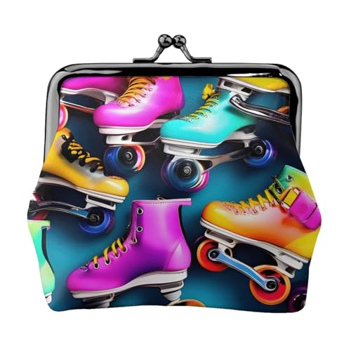 Kompakte Münzbörse mit buntem Rollschuh-Druck, 11,5 x 10,5 cm, niedliche Mini-Geldbörse mit Kussverschluss, wasserdichte Tasche von GUOLGP