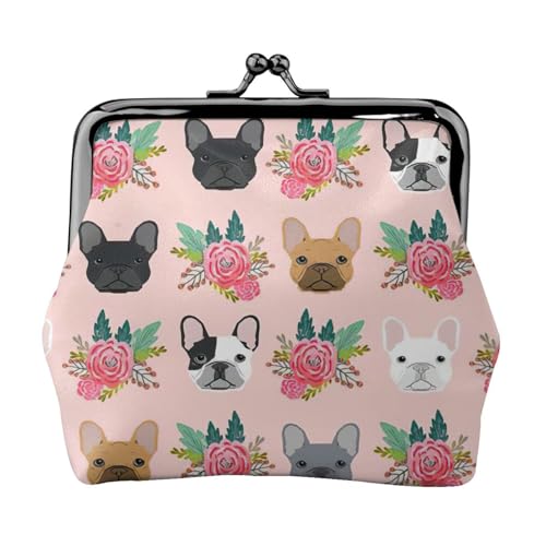 Kompakte Münzbörse mit französischer Bulldogge und Blumen, 11,5 x 10,5 cm, niedliche Mini-Geldbörse mit Kussverschluss, wasserdichte Tasche von GUOLGP