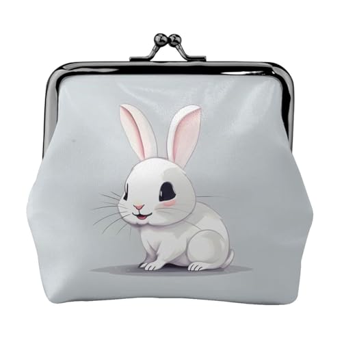 Kompakte Münzbörse mit niedlichem weißem Kaninchen-Druck, 11,5 x 10,5 cm, niedliche Mini-Geldbörse mit Kussverschluss, wasserdichte Tasche von GUOLGP