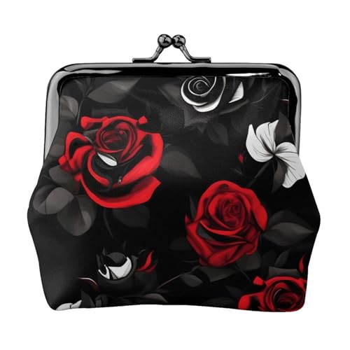 Kompakte Münzbörse mit schwarzem und weißem Rosenmuster, 11,5 x 10,5 cm, niedliche Mini-Geldbörse mit Kussverschluss, wasserdichte Tasche von GUOLGP