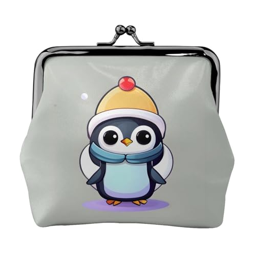 Kompakte Münzbörse mit süßem Pinguin-Druck, 11,5 x 10,5 cm, niedliche Mini-Geldbörse mit Kussverschluss, wasserdichte Tasche von GUOLGP