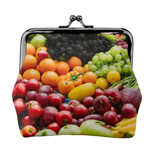 Kompakte Münzgeldbörse mit Gemüse- und Obstdruck, 11,5 x 10,5 cm, niedliche Mini-Geldbörse mit Kussverschluss, wasserdichte Tasche von GUOLGP