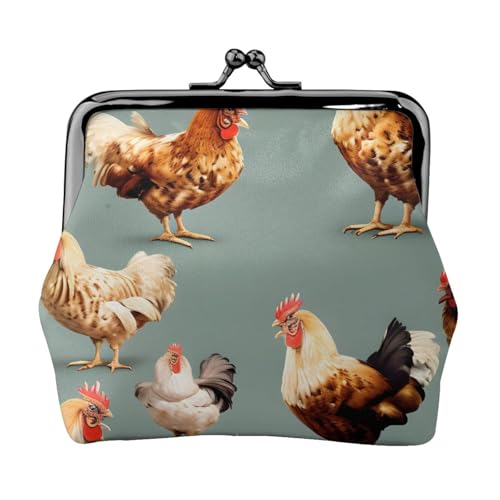 Kompakte Münzgeldbörse mit Huhn-Aufdruck, 11,5 x 10,5 cm, niedliche Mini-Geldbörse mit Kussverschluss, wasserdichte Tasche von GUOLGP
