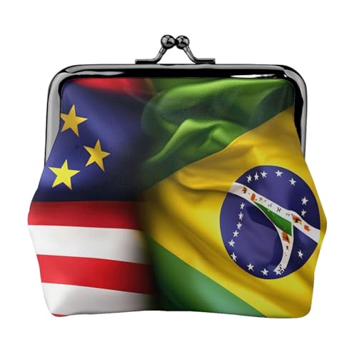 Kompakte Münzgeldbörse mit amerikanischer und brasilianischer Flagge, 11,5 x 10,5 cm, niedliche Mini-Geldbörse mit Kussverschluss, wasserdichte Tasche Kompakte Münzgeldbörse mit amerikanischer und brasilianischer Flagge, 11,5 x 10,5 cm, niedliche Mini-Geldbörse mit Kussverschluss, wasserdichte Tasche von GUOLGP