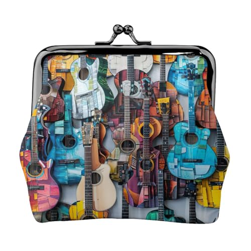 Kompakte Münzgeldbörse mit buntem Akustik- und Gitarrendruck, 11,5 x 10,5 cm, niedliche Mini-Geldbörse mit Kussverschluss, wasserdichte Tasche von GUOLGP