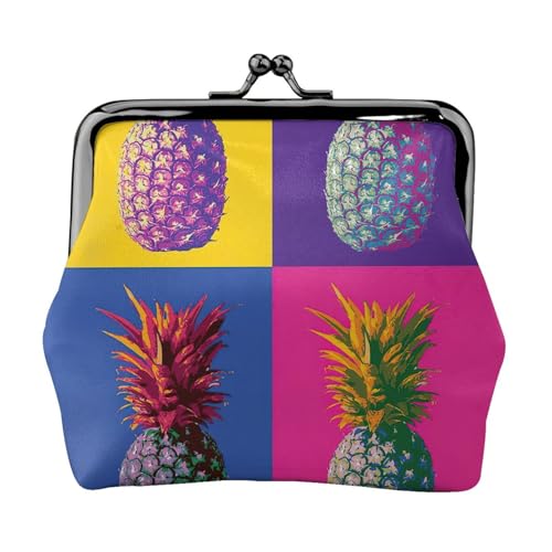 Kompakte Münzgeldbörse mit buntem Ananas-Muster, 11,5 x 10,5 cm, niedliche Mini-Geldbörse mit Kussverschluss, wasserdichte Tasche von GUOLGP