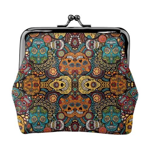 Kompakte Münzgeldbörse mit buntem Totenkopf-Druck, 11,5 x 10,5 cm, niedliche Mini-Geldbörse mit Kussverschluss, wasserdichte Tasche Kompakte Münzgeldbörse mit buntem Totenkopf-Druck, 11,5 x 10,5 cm, niedliche Mini-Geldbörse mit Kussverschluss, wasserdichte Tasche von GUOLGP