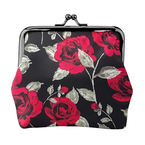 Kompakte Münzgeldbörse mit rotem Rosen-Motiv, 11,5 x 10,5 cm, niedliche Mini-Geldbörse mit Kussverschluss, wasserdichte Tasche von GUOLGP