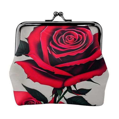 Kompakte Münzgeldbörse mit rotem Rosenmuster, 11,5 x 10,5 cm, niedliche Mini-Geldbörse mit Kussverschluss, wasserdichte Tasche von GUOLGP