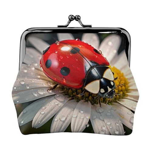 Ladybug Flower Print Compact Coin Purse 11.5 x 10.5 cm Cute Mini Wallet with Kiss Lock Waterproof Pouch von GUOLGP