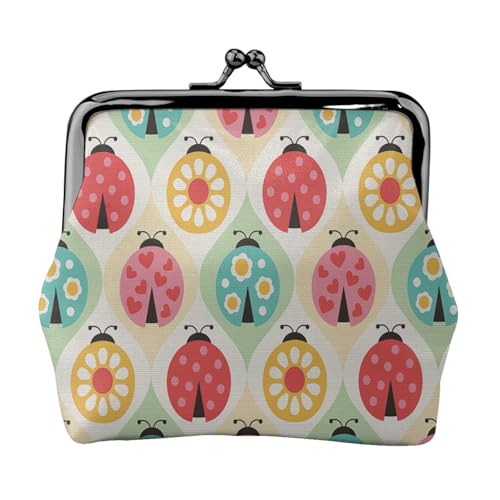 Ladybugs Cartoon Muster Druck Kompakte Münzbörse 11,5 x 10,5 cm Niedliche Mini-Geldbörse mit Kussverschluss Wasserdichte Tasche von GUOLGP