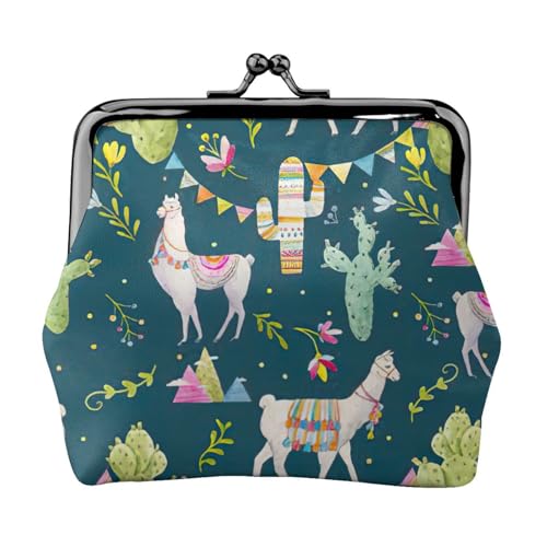 Lama Animal Alpaka Tropical Cactus Print Compact Coin Purse 11.5x10.5cm Cute Mini Wallet with Kiss Lock Waterproof Pouch von GUOLGP