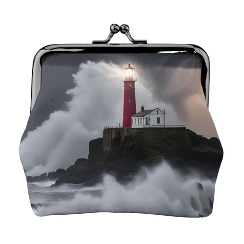 Lighthouse in Storm Print Compact Coin Purse 11.5 x 10.5 cm Cute Mini Wallet with Kiss Lock Waterproof Pouch von GUOLGP