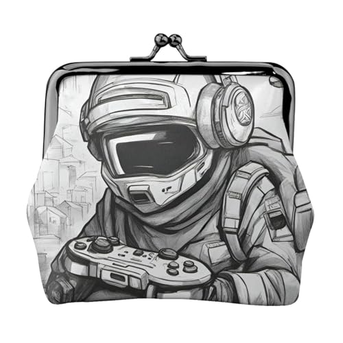 Monochrome Sketch Style Gaming Print Compact Coin Purse 11.5x10.5cm Cute Mini Wallet with Kiss Lock Waterproof Pouch von GUOLGP