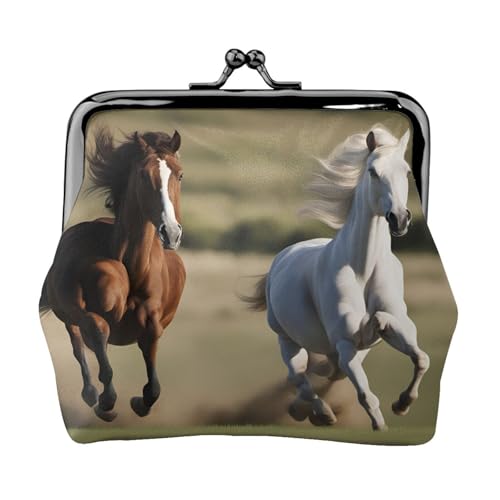 Running Horses Print Kompakte Münzbörse 11,5 x 10,5 cm Niedliche Mini-Geldbörse mit Kussverschluss, wasserdichte Tasche von GUOLGP