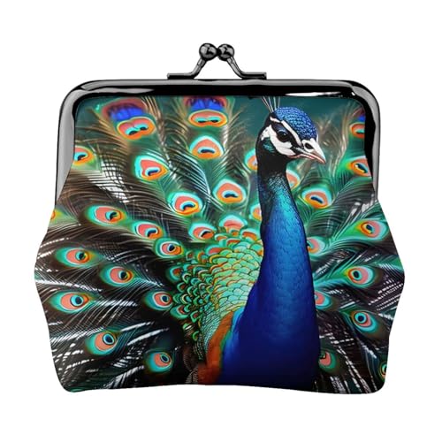 Schöne kompakte Münzbörse mit Pfauenmuster, 11,5 x 10,5 cm, niedliche Mini-Geldbörse mit Kussverschluss, wasserdichte Tasche von GUOLGP