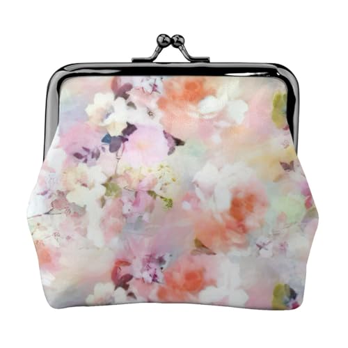 Schöne rosa Blumendruck kompakte Münzbörse 11,5 x 10,5 cm süße Mini-Geldbörse mit Kussverschluss, wasserdichte Tasche von GUOLGP