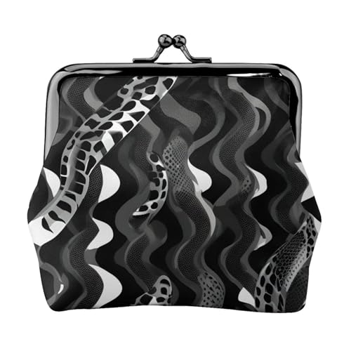 Schwarz Weiß Schlangenhautmuster Druck Kompakte Münzbörse 11,5 x 10,5 cm Niedliche Mini-Geldbörse mit Kussverschluss Wasserdichte Tasche von GUOLGP