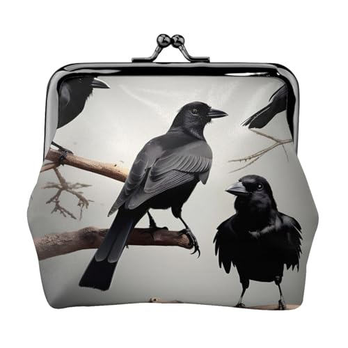 Schwarze Krähenvögel auf einem Ast Druck kompakte Münzbörse 11,5 x 10,5 cm süße Mini-Geldbörse mit Kussverschluss, wasserdichte Tasche von GUOLGP