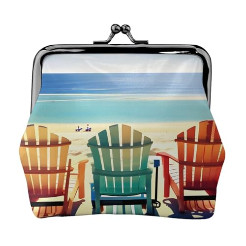 Strandszene mit Stühlen-Druck, kompakte Münzbörse, 11,5 x 10,5 cm, niedliche Mini-Geldbörse mit Kussverschluss, wasserdichte Tasche Strandszene mit Stühlen-Druck, kompakte Münzbörse, 11,5 x 10,5 cm, niedliche Mini-Geldbörse mit Kussverschluss, wasserdichte Tasche von GUOLGP