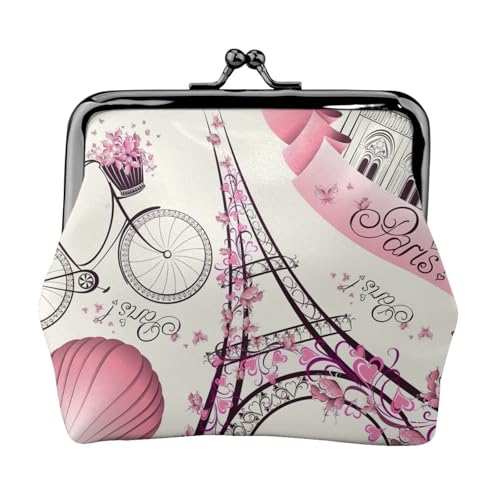 The Paris Tower and a Bicycle Print Compact Coin Purse 11.5x10.5cm Cute Mini Wallet with Kiss Lock Waterproof Pouch von GUOLGP