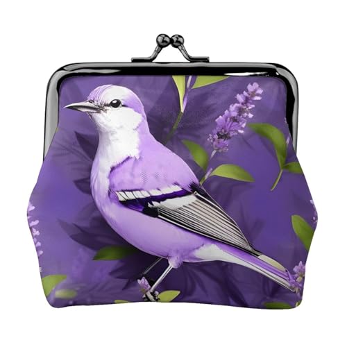 Vogel in lila Lavendel Floral Flowers Print Compact Coin Purse 11.5 x 10.5 cm Cute Mini Wallet with Kiss Lock Waterproof Pouch von GUOLGP