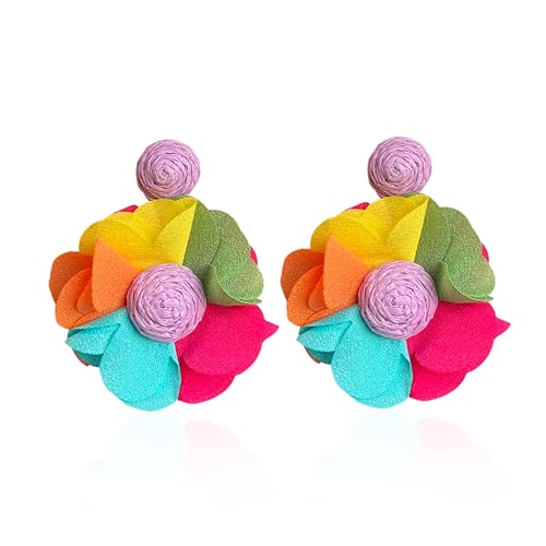 GUOXIAOMEI Rattan-Blumen-Tropfen-Ohrringe Bast-Blumen-Hängeohrringe Boho-Blumen-Statement-Ohrringe für Frauen Mädchen Valentinstag Muttertag Geburtstagsgeschenk, Polyester, Kein Edelstein von GUOXIAOMEI