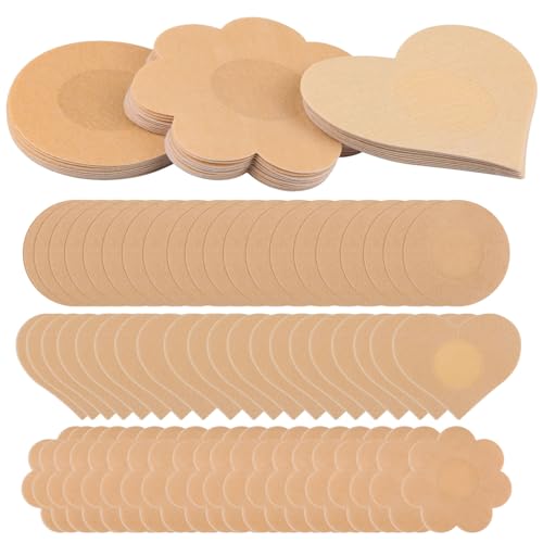 GUOYIHUA 120 Stück(60 Paare) Nipple Cover, Einweg-Brustwarzen Abdeckungen, Pflaumenförmiges Rundes Herzförmiges Selbstklebendes natürliches unsichtbares Nipple Patches, für trägerlose Kleider von GUOYIHUA