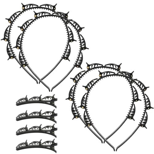 GUOYIHUA Haarreifen mit Klammern 8er-Set, Bangs Hairstyle Hairpin, 4 Haarreif mit Klammern und 4 Haarhalter, Haarnadeln Frisurenhilfe, Haarreifen Haarschmuck Haarhalter für Damen Mädchen von GUOYIHUA