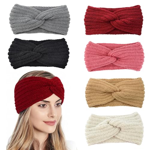 Gestrickt Stirnband Damen, 6 Stk Gestrickt Haarband mit Twist Knoten, Frühling, Herbst und Winter Warmer Ohrenschutz Headband für Frauen Mädchen, Weich und Bequem Elastische Kopfband von GUOYIHUA