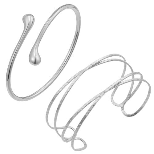GUOYOU Damen Armreif Gold Oberarmreif aus Gold Silber Ener Tropfen-Design Armreif Offener Armreifen Oberarm Wickelarmband Statement-Schmuck für Handgelenk Arm Schmuck Silber (silberne Wassertropfen) von GUOYOU