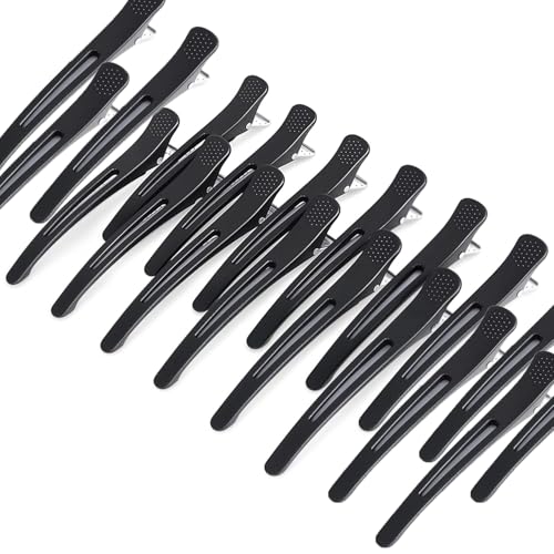 GUOYOU 23 Stück Krokodilklemmen Haarspangen, professionelles Styling Haarspangen, Abteilen Haarspangen Damen, Friseur-Clips, mit rutschfestem Griff und breiten Zähnen für Salon Heimgebrauch (Schwarz) von GUOYOU