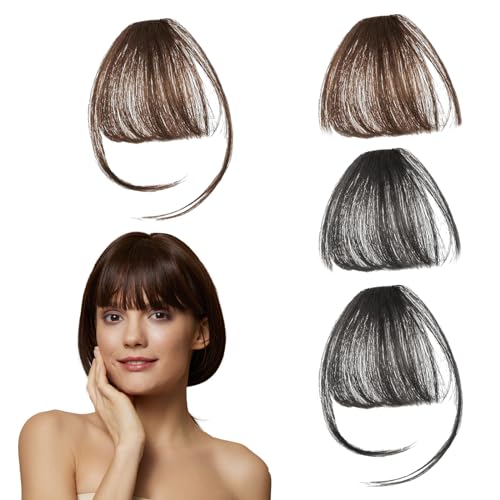 GUOYOU 4 Stück Clip in Pony Haarteil Clip in Bangs Fringe Bangs clip in Haarverlängerungen für Frauen Fringe Extensions Pony clips für das Tägliche Tragen (Schwarz Hellbraun) von GUOYOU