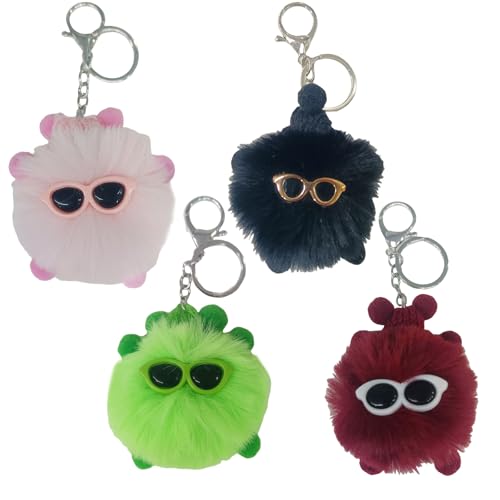 GUOYOU 4 Stück Plüsch Schlüsselanhänger Mit Ring Aus Metall - Niedlich Weicher Auto Schlüsselanhänger - Rucksackdekorationen von GUOYOU