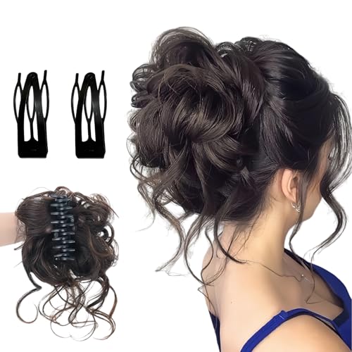 GUOYOU Haarteil,1 Dutt Haarteil und 2 Bobby Pins Hairpieces Zopf Messy Bun Haarteile mit Klammer Groß Dutt Perücke Damen Vielseitig,für Damen Mädchen Pferdeschwanz (Dunkelbraun) von GUOYOU
