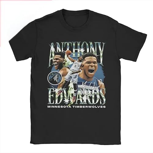 Graphic Printed Anthony Edwards T Shirt for Unisex Ball Pure 100% Cotton T-Shirts Short Sleeve Tops Black XL von GUOZHONGTIAN