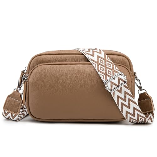GUQTLUN Crossbody Bag Damen Leder Kleine Umhängetasche Damen Breiter Gurt Schultertaschen Damen Stylisch Handytaschen Damen Tasche Khaki von GUQTLUN