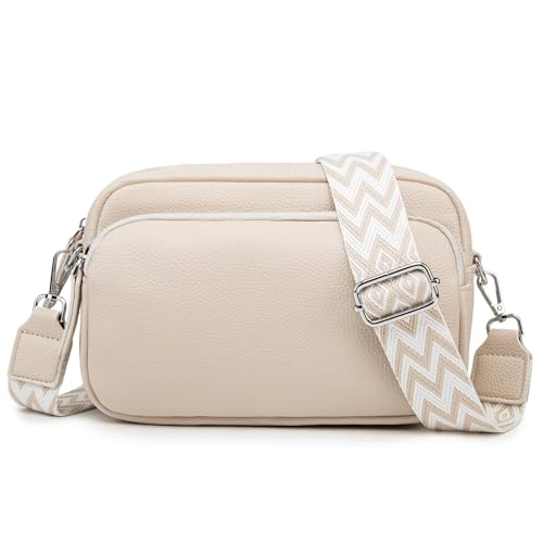 GUQTLUN Damen Umhängetaschen Crossbody Bags Damen Breiter Gurt Schultertaschen Leder Moderne Taschen Damen Handytasche zum Umhängen Weiß von GUQTLUN
