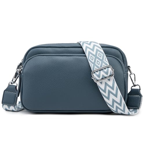 GUQTLUN Umhängetasche Damen Breiter Gurt Crossbody Bag Damen Stylisch Klein Schultertaschen Damen Leder Moderne Taschen Handytasche zum Umhängen Blau von GUQTLUN