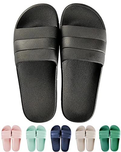 GURGER Badeschuhe Damen Herren Dusch Hausschuhe Slippers Sommer Slide Pantoletten Badelatschen Outdoor Strandschuhe Indoor Saunalatschen Schwarz Größe 38 39 von GURGER